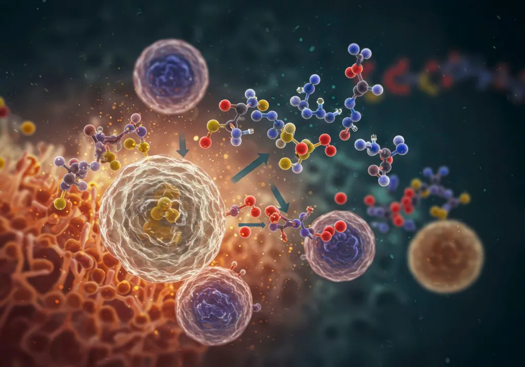 Digital Illustration of Dupilumab Anti-Inflammatory Drug Showing Molecular Structure
