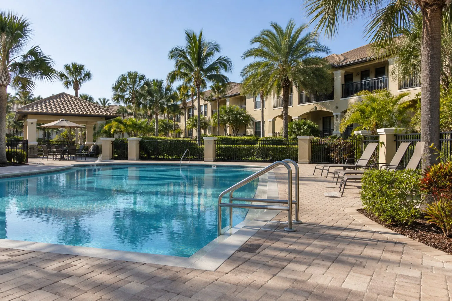Pool and walking surfaces at a subtropical Florida resort property